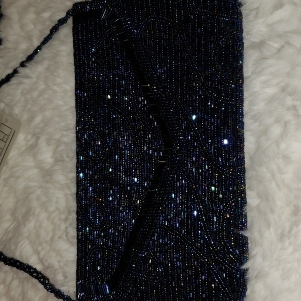 NWT Carlo‎ Fellini Blue Sequin Bling Shoulder  Bag - Picture 2 of 7